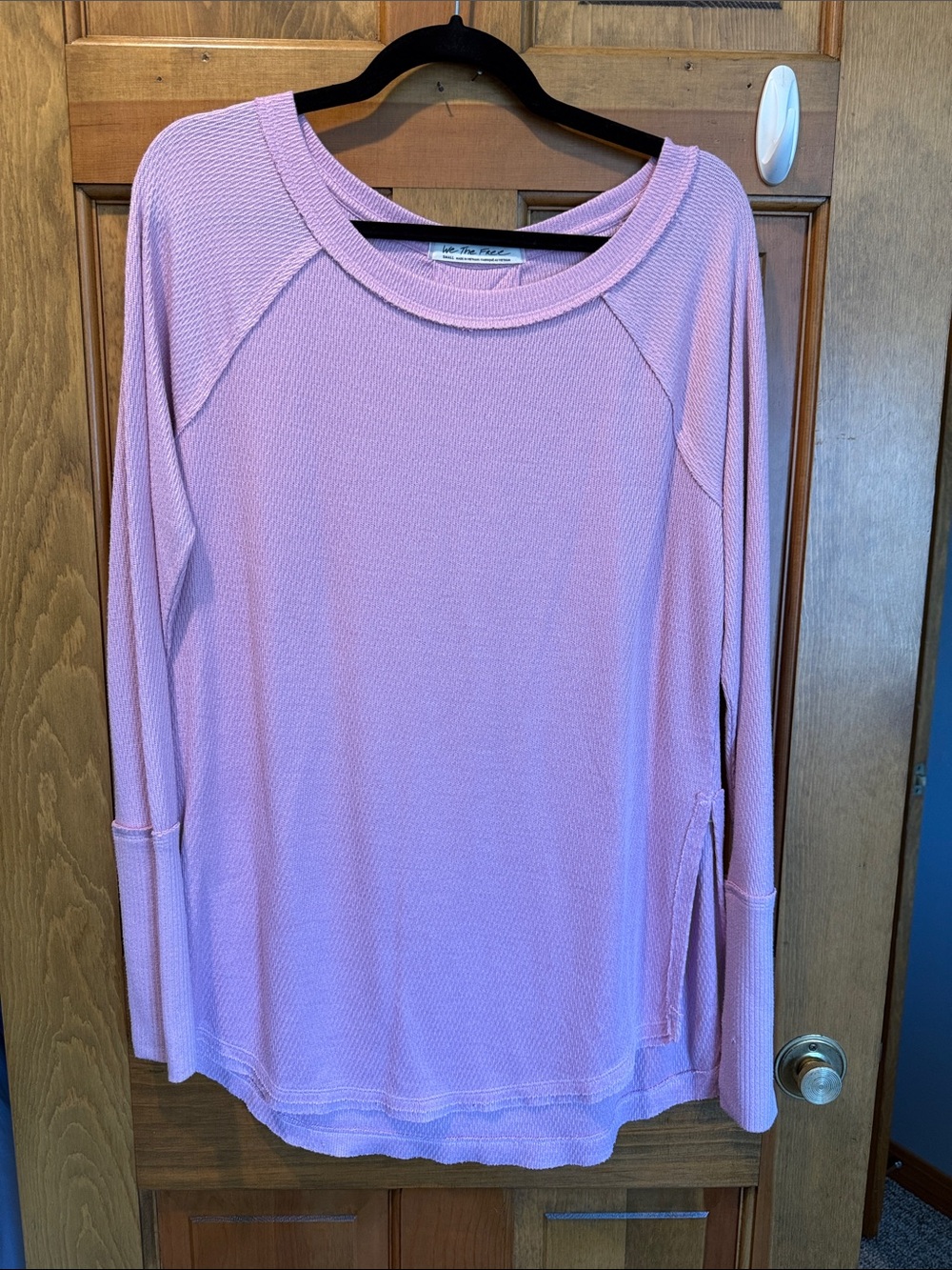 We The Free Light Pink Waffle-Knit Long Sleeve Top